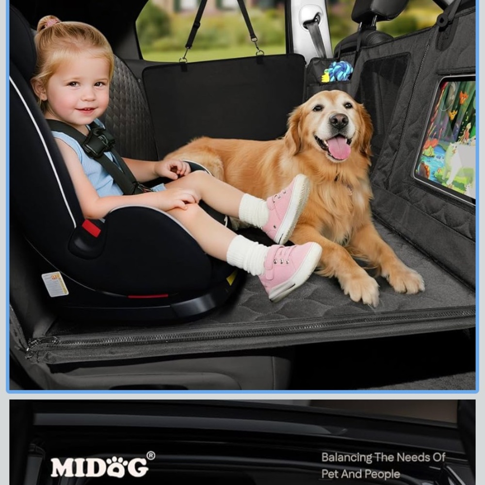 MIDOG- Dogs Back Seat Extender  - Hard Bottom Dog Car Seat Cover For Back Seat